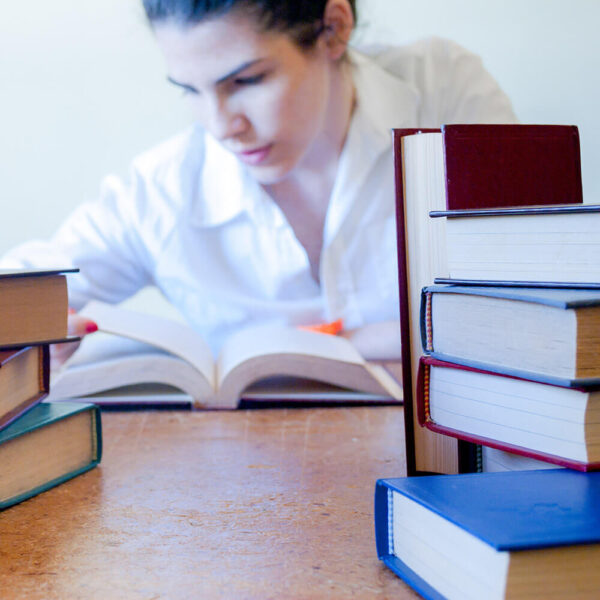 A female student reading a book