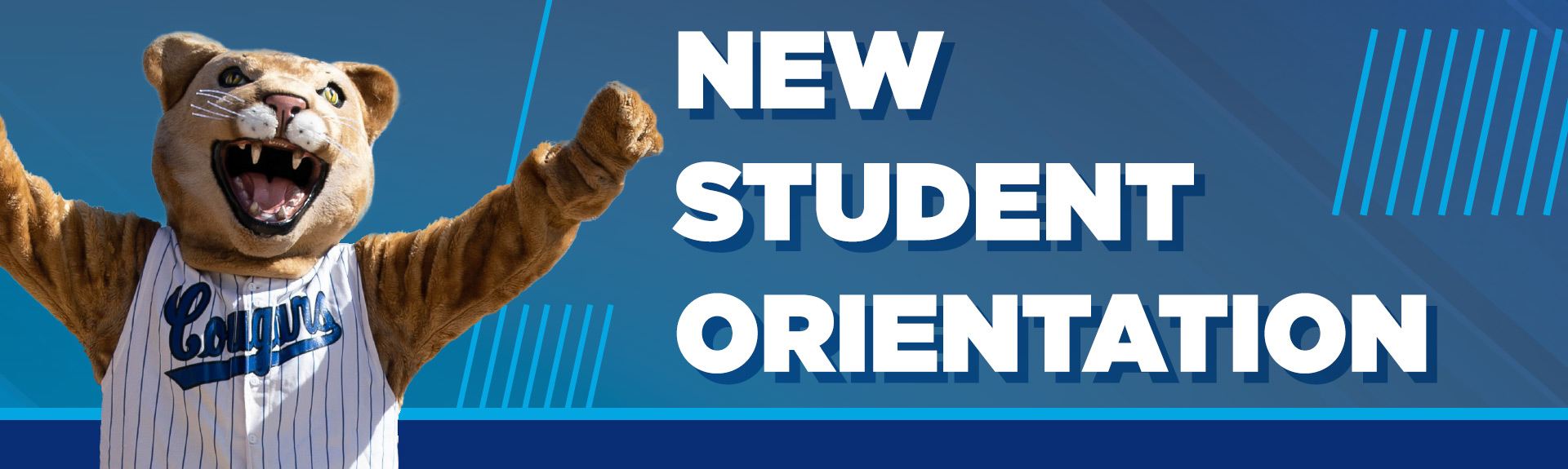 Camden County College's mascot with the words: New Student Orientation