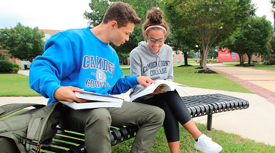 students sitting on bench at the blackwood campus